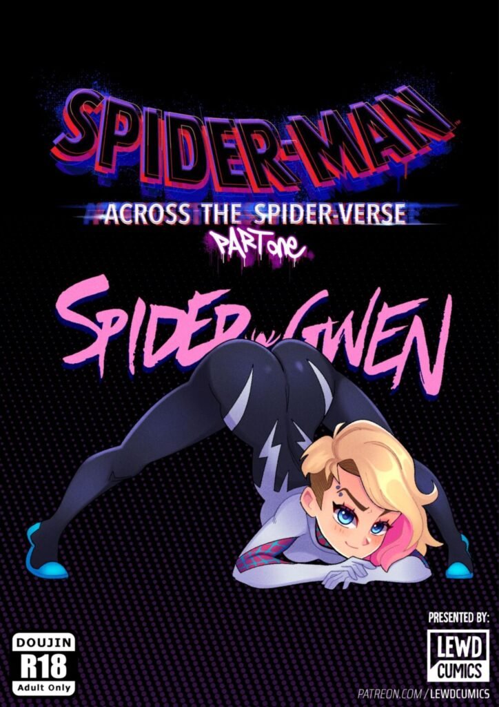 Gwen Stacy in a dynamic comic pose, showcasing her superhero suit as she arches her back in an action-packed scene.