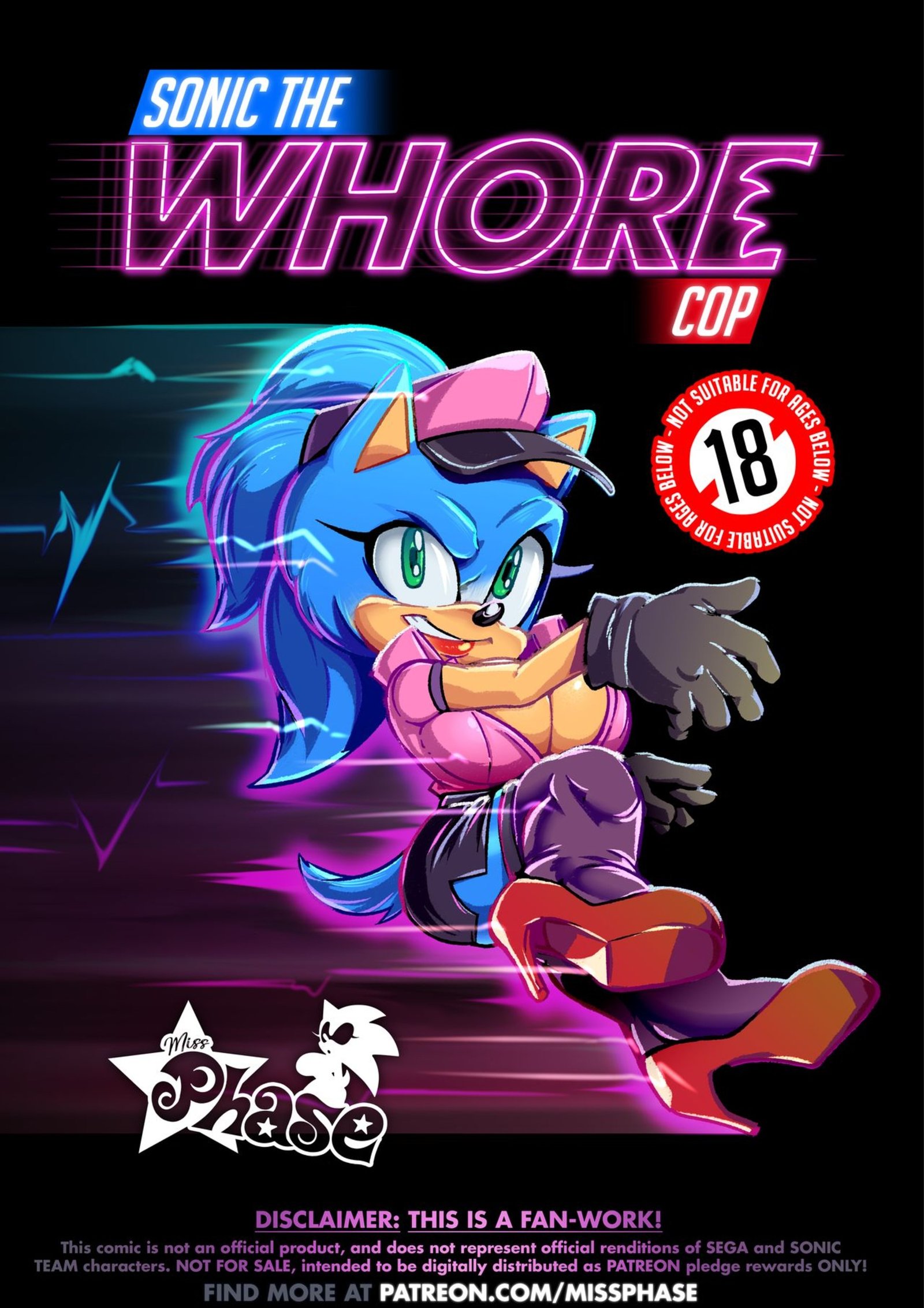 Sonic the Whore Cop comic cover featuring a flashy, colorful Sonic the Hedgehog in red high heels