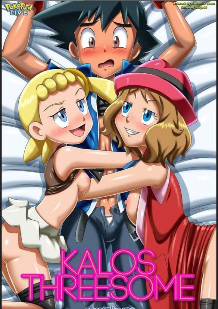 Pokémon hentai comics- Bonnie and Serena are laying down with Ash.